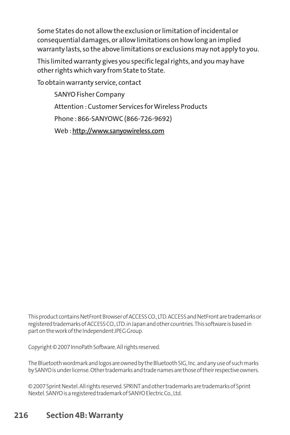 Sprint Nextel SprintVision Katana 2 User Manual | Page 232 / 236