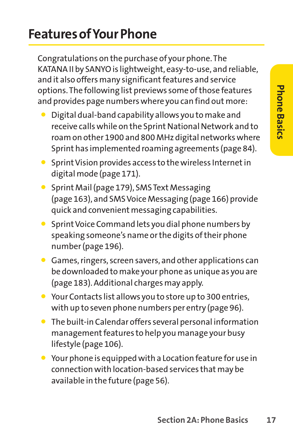 Features of your phone, Ph on e b as ics | Sprint Nextel SprintVision Katana 2 User Manual | Page 33 / 236