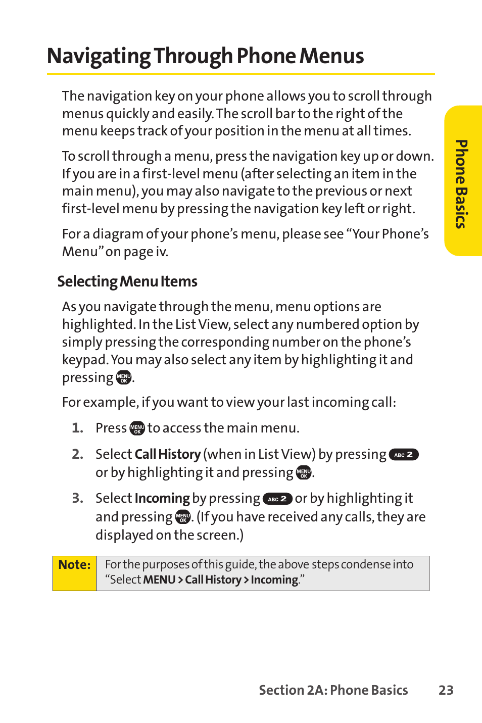 Navigating through phone menus, Ph on e b as ics | Sprint Nextel SprintVision Katana 2 User Manual | Page 39 / 236