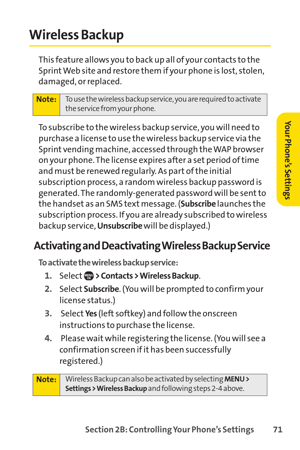 Wireless backup | Sprint Nextel SprintVision Katana 2 User Manual | Page 87 / 236