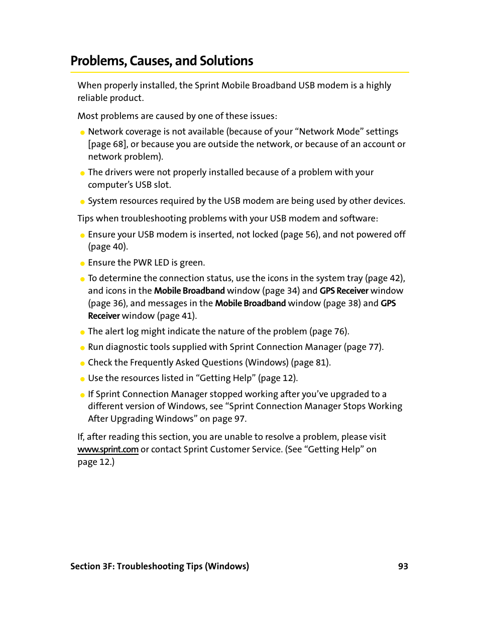 Problems, causes, and solutions | Sprint Nextel 595U User Manual | Page 101 / 178