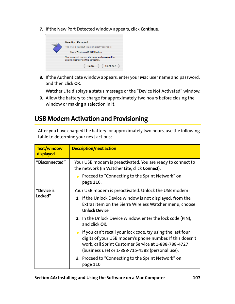 Usb modem activation and provisioning | Sprint Nextel 595U User Manual | Page 115 / 178