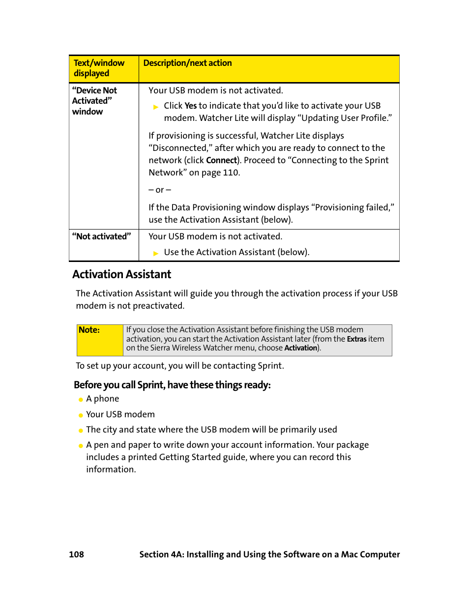 Activation assistant, Before you call sprint, have these things ready | Sprint Nextel 595U User Manual | Page 116 / 178