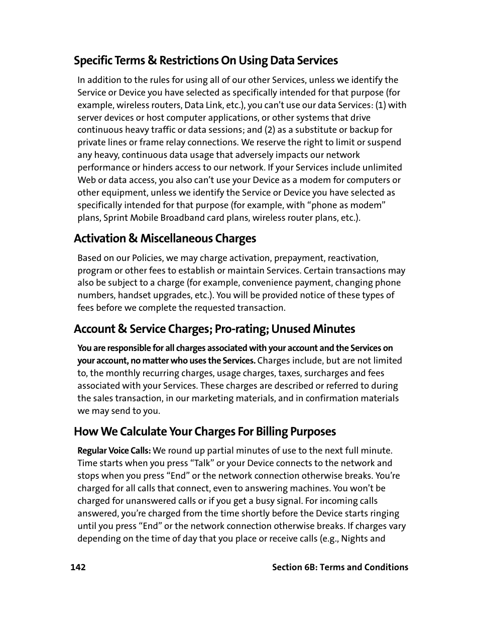 Activation & miscellaneous charges, How we calculate your charges for billing purposes | Sprint Nextel 595U User Manual | Page 150 / 178
