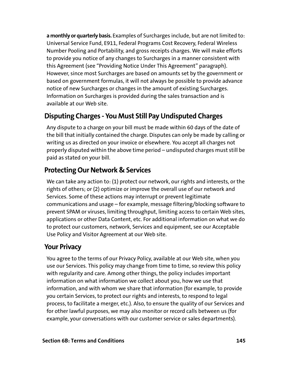 Protecting our network & services, Your privacy | Sprint Nextel 595U User Manual | Page 153 / 178