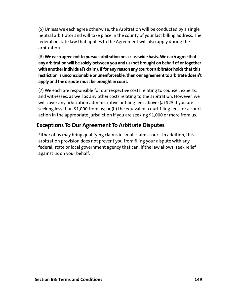 Exceptions to our agreement to arbitrate disputes | Sprint Nextel 595U User Manual | Page 157 / 178