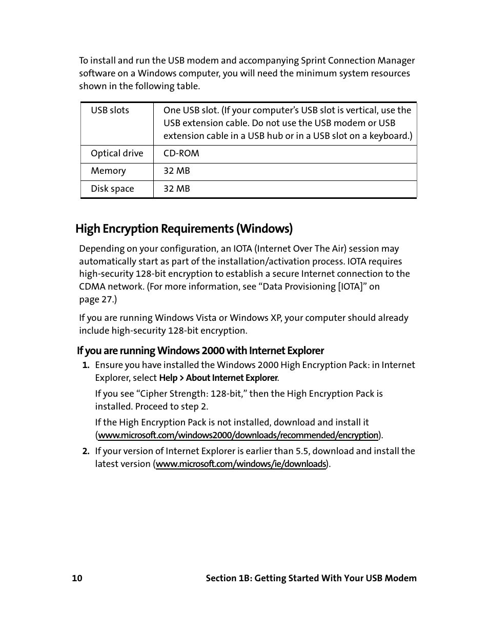 High encryption requirements (windows) | Sprint Nextel 595U User Manual | Page 18 / 178