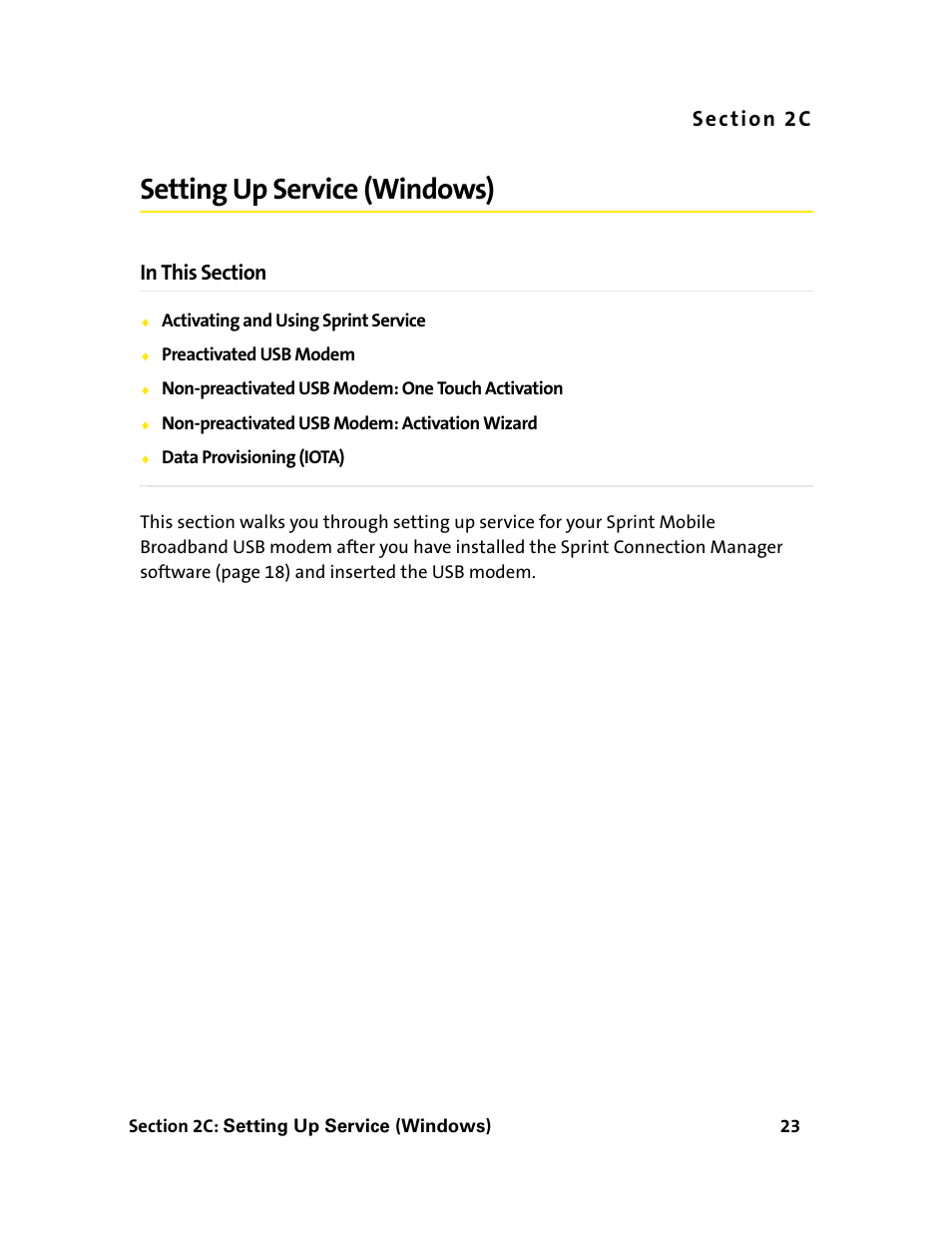 Setting up service (windows), 2c. setting up service (windows), S e c ti o n 2 c | Sprint Nextel 595U User Manual | Page 31 / 178