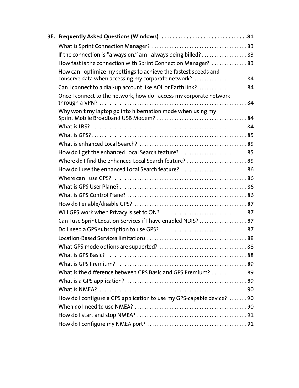 3e. frequently asked questions (windows) 81 | Sprint Nextel 595U User Manual | Page 4 / 178