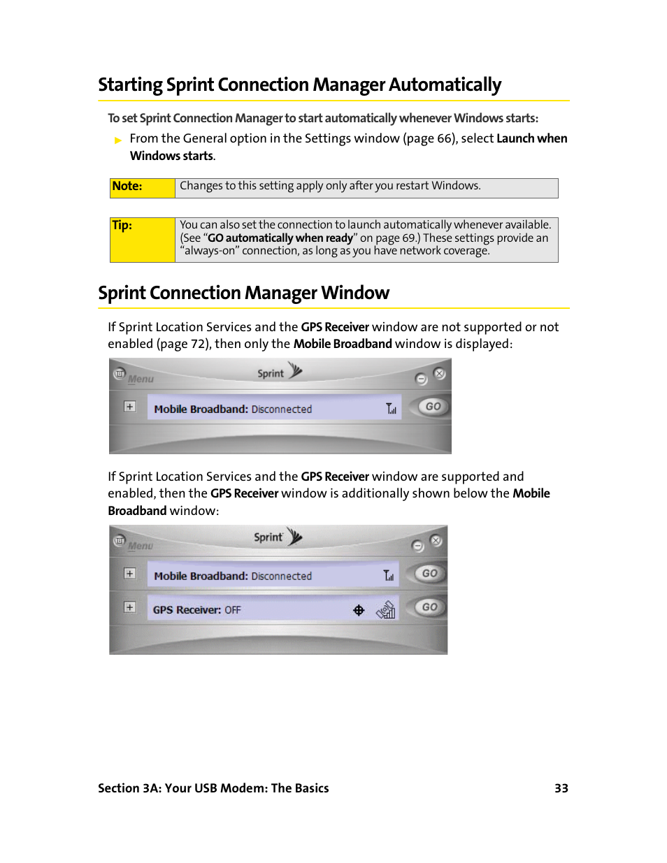 Starting sprintconnection manager automatically, Sprintconnection manager window, Starting sprint connection manager automatically | Sprint connection manager window | Sprint Nextel 595U User Manual | Page 41 / 178