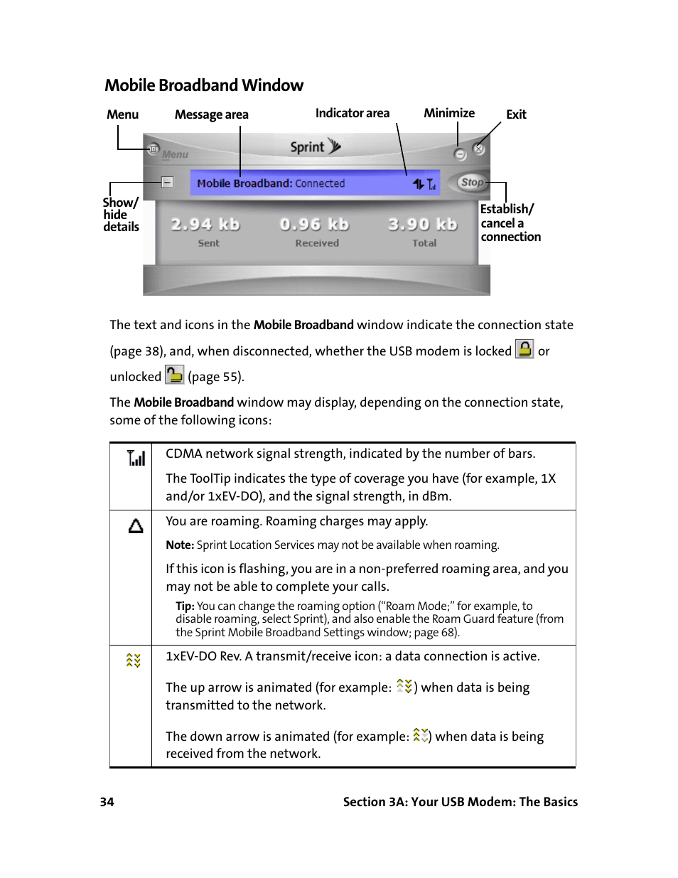 Mobile broadband window | Sprint Nextel 595U User Manual | Page 42 / 178