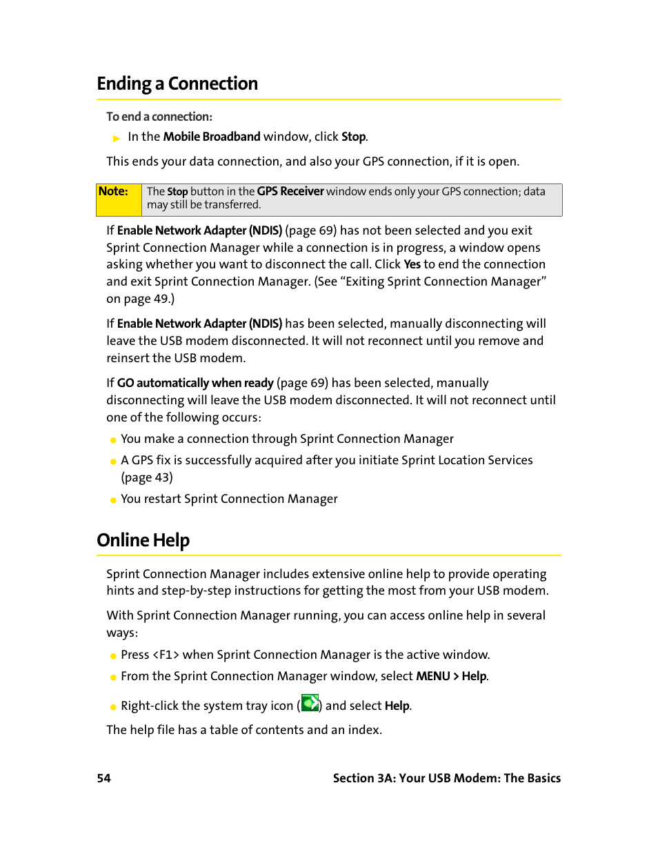 Ending a connection, Online help, Ending a connection online help | Sprint Nextel 595U User Manual | Page 62 / 178