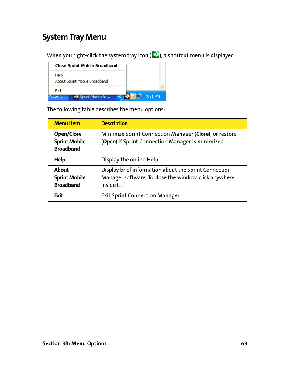 System tray menu | Sprint Nextel 595U User Manual | Page 71 / 178