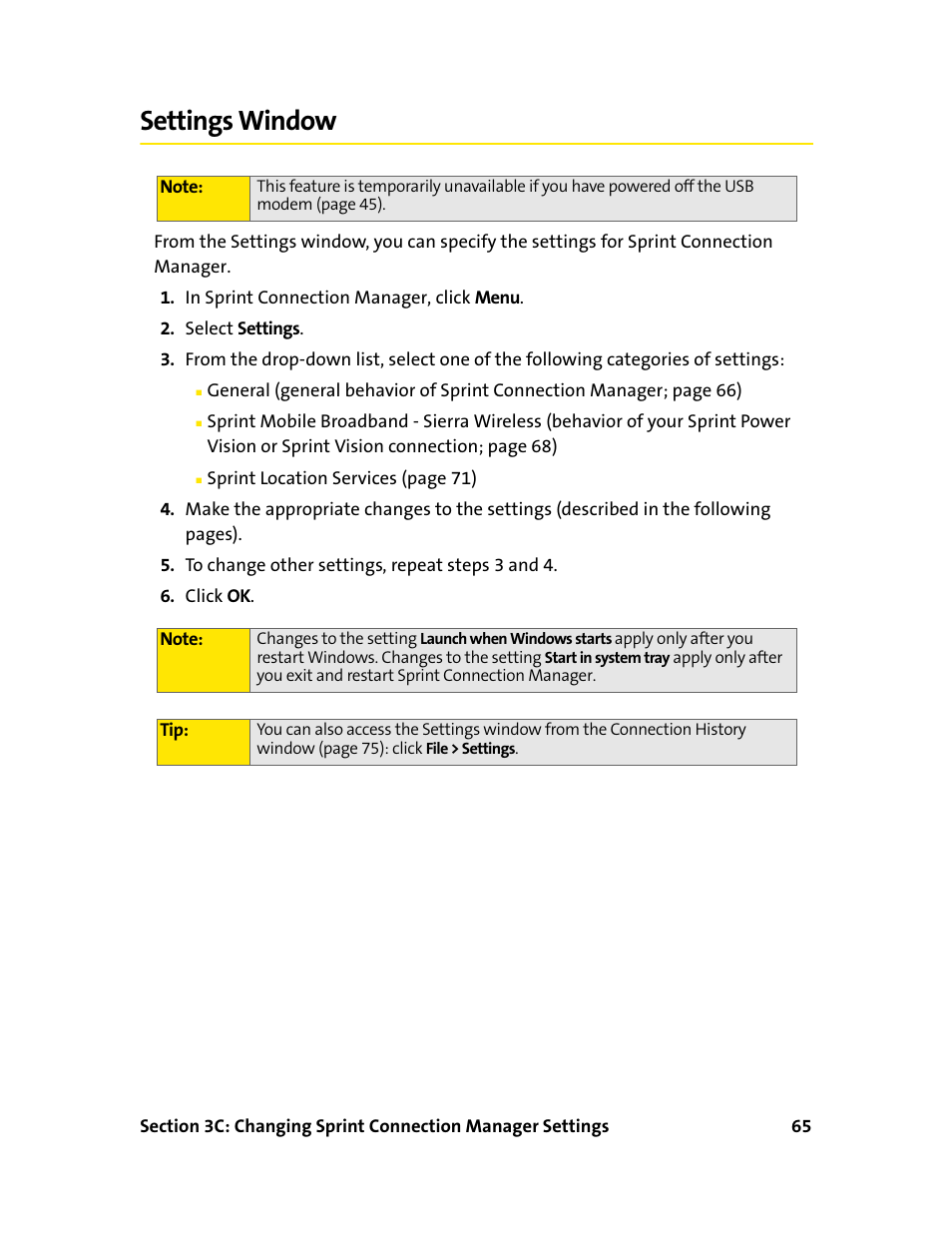 Settings window | Sprint Nextel 595U User Manual | Page 73 / 178