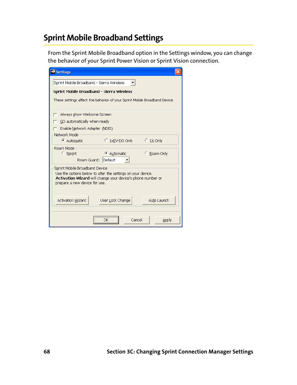 Sprint mobile broadband settings | Sprint Nextel 595U User Manual | Page 76 / 178
