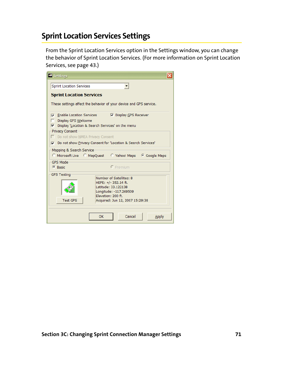 Sprint location services settings, 71) r | Sprint Nextel 595U User Manual | Page 79 / 178