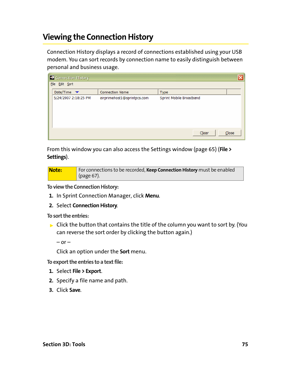 Viewing the connection history | Sprint Nextel 595U User Manual | Page 83 / 178
