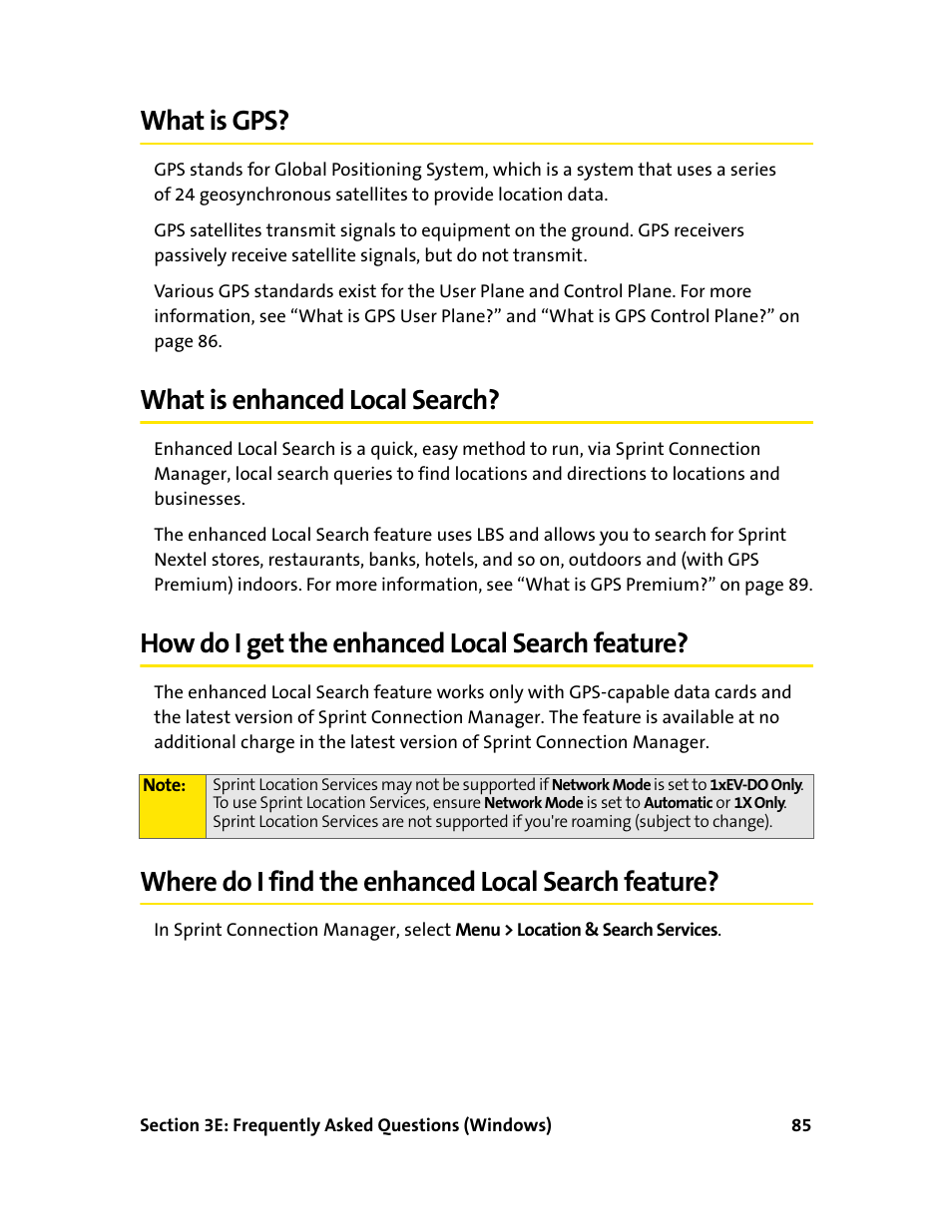 What is gps, What is enhanced local search, How do i get the enhanced local search feature | Where do i find the enhanced local search feature | Sprint Nextel 595U User Manual | Page 93 / 178