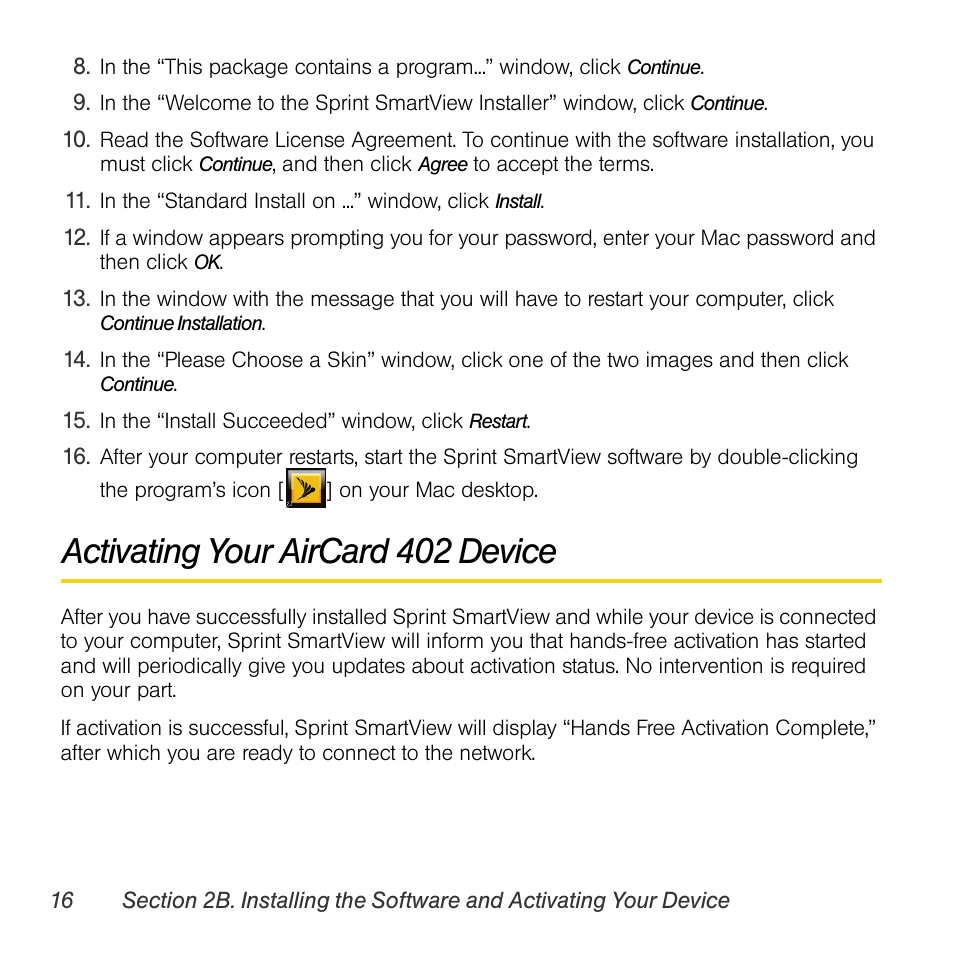 Activating your aircard 402 device | Sprint Nextel AIRCARD 402 User Manual | Page 22 / 48