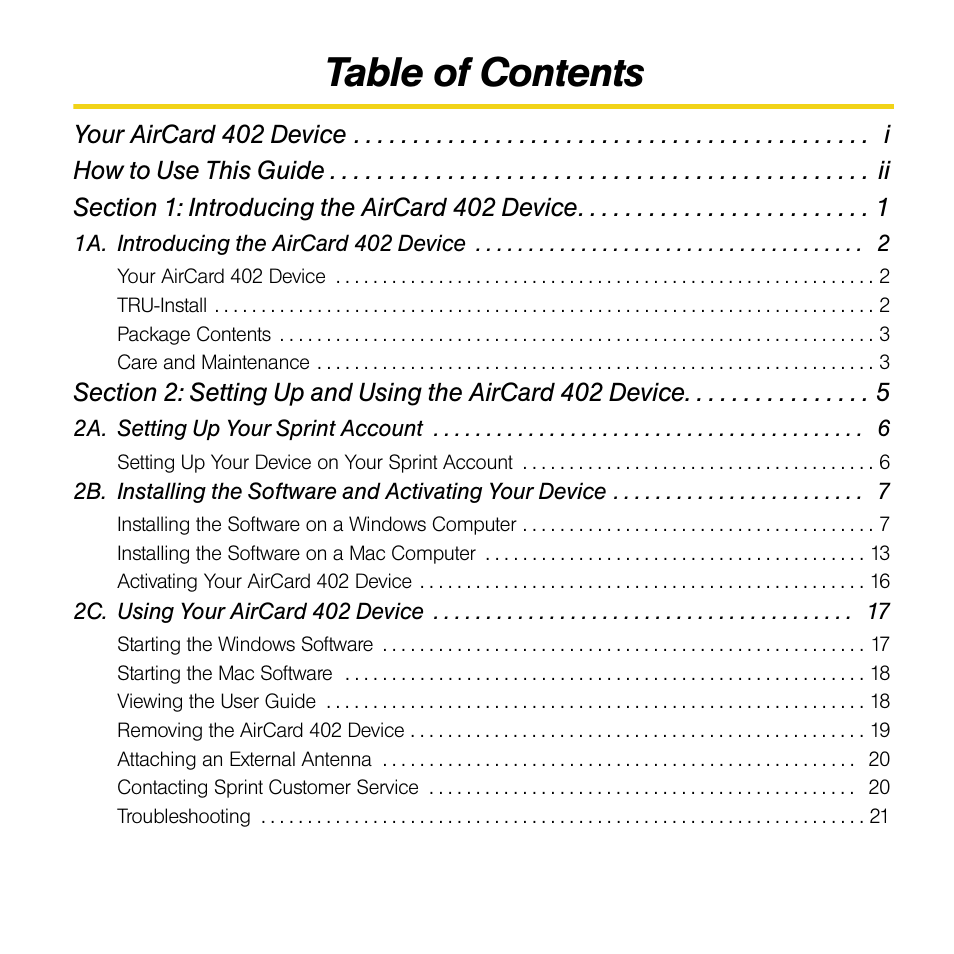 Sprint Nextel AIRCARD 402 User Manual | Page 3 / 48
