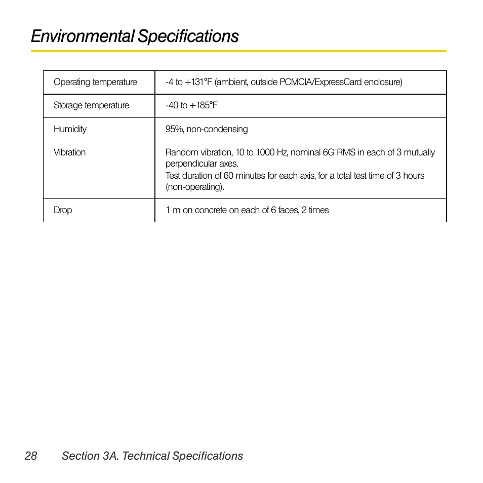 Environmental specifications | Sprint Nextel AIRCARD 402 User Manual | Page 34 / 48
