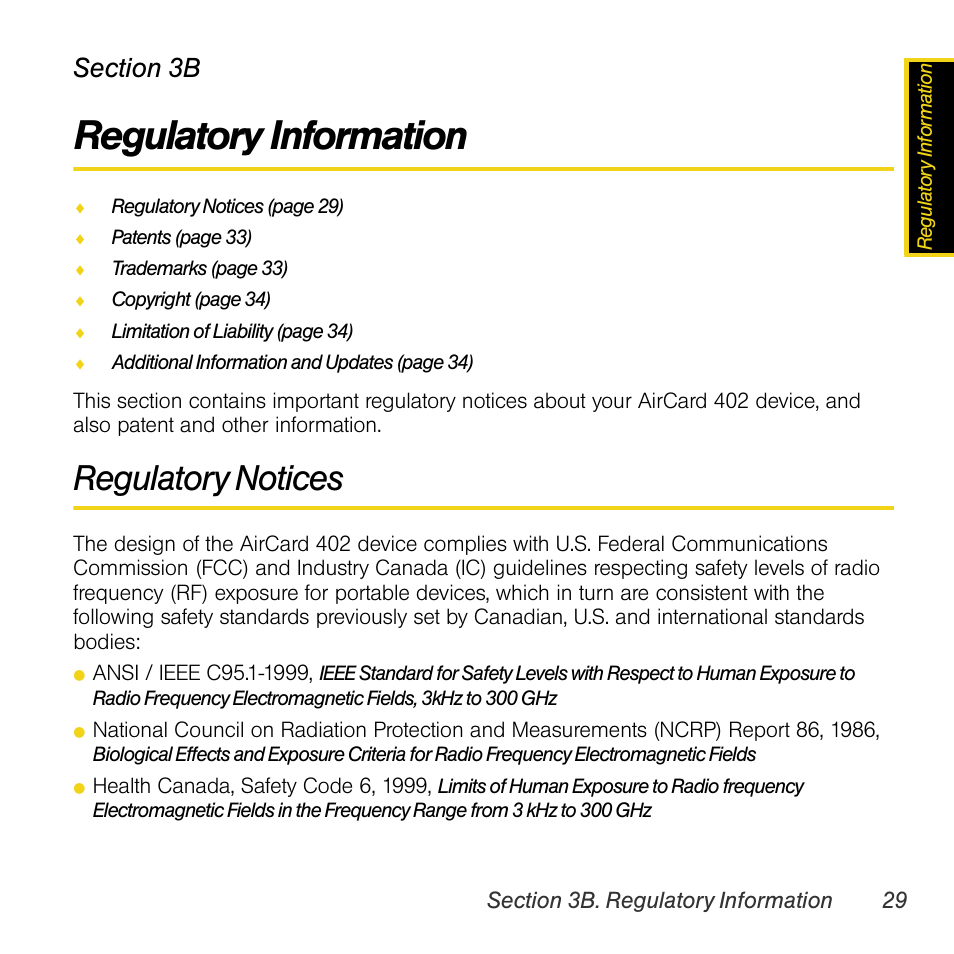 Regulatory information, Regulatory notices, 3b. regulatory information | Sprint Nextel AIRCARD 402 User Manual | Page 35 / 48