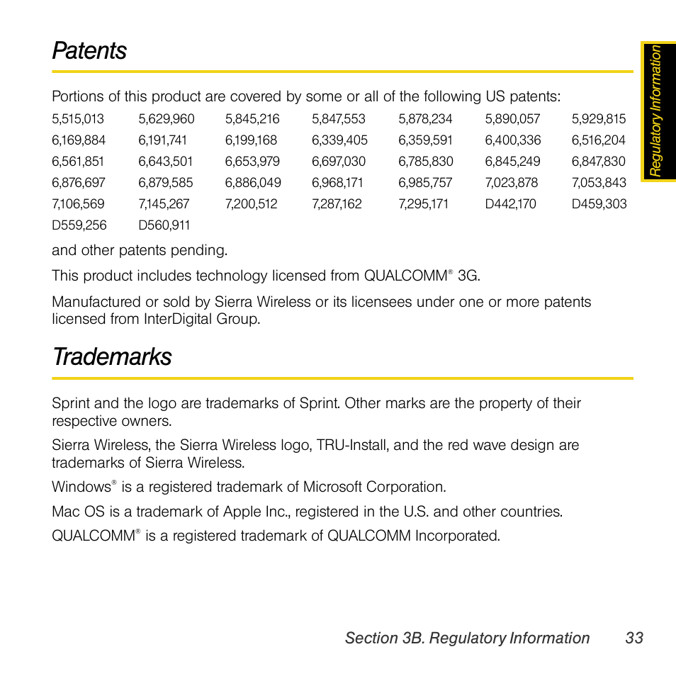 Patents, Trademarks | Sprint Nextel AIRCARD 402 User Manual | Page 39 / 48