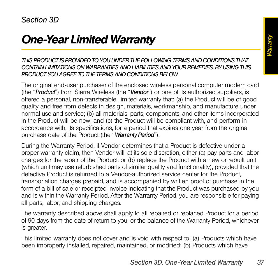 One-year limited warranty | Sprint Nextel AIRCARD 402 User Manual | Page 43 / 48