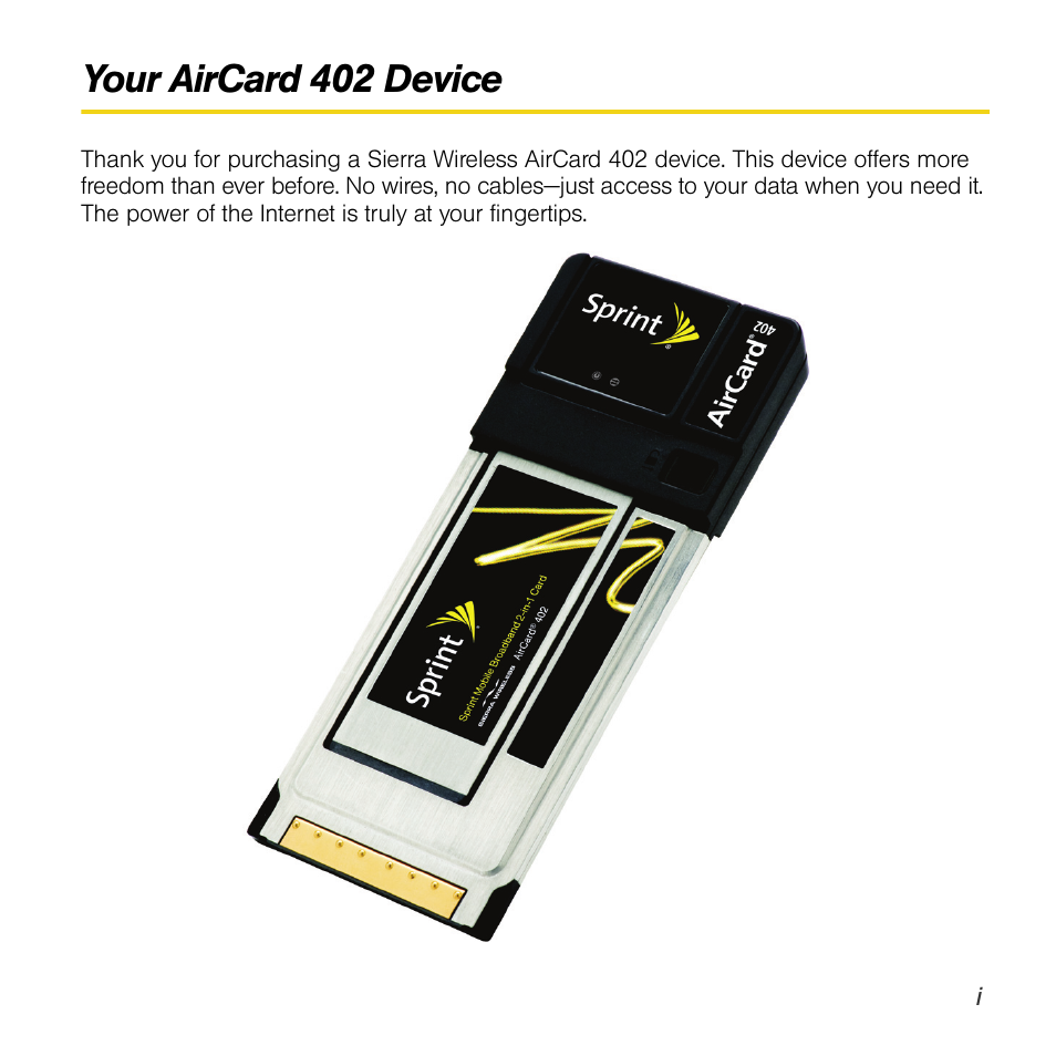 Your aircard 402 device | Sprint Nextel AIRCARD 402 User Manual | Page 5 / 48