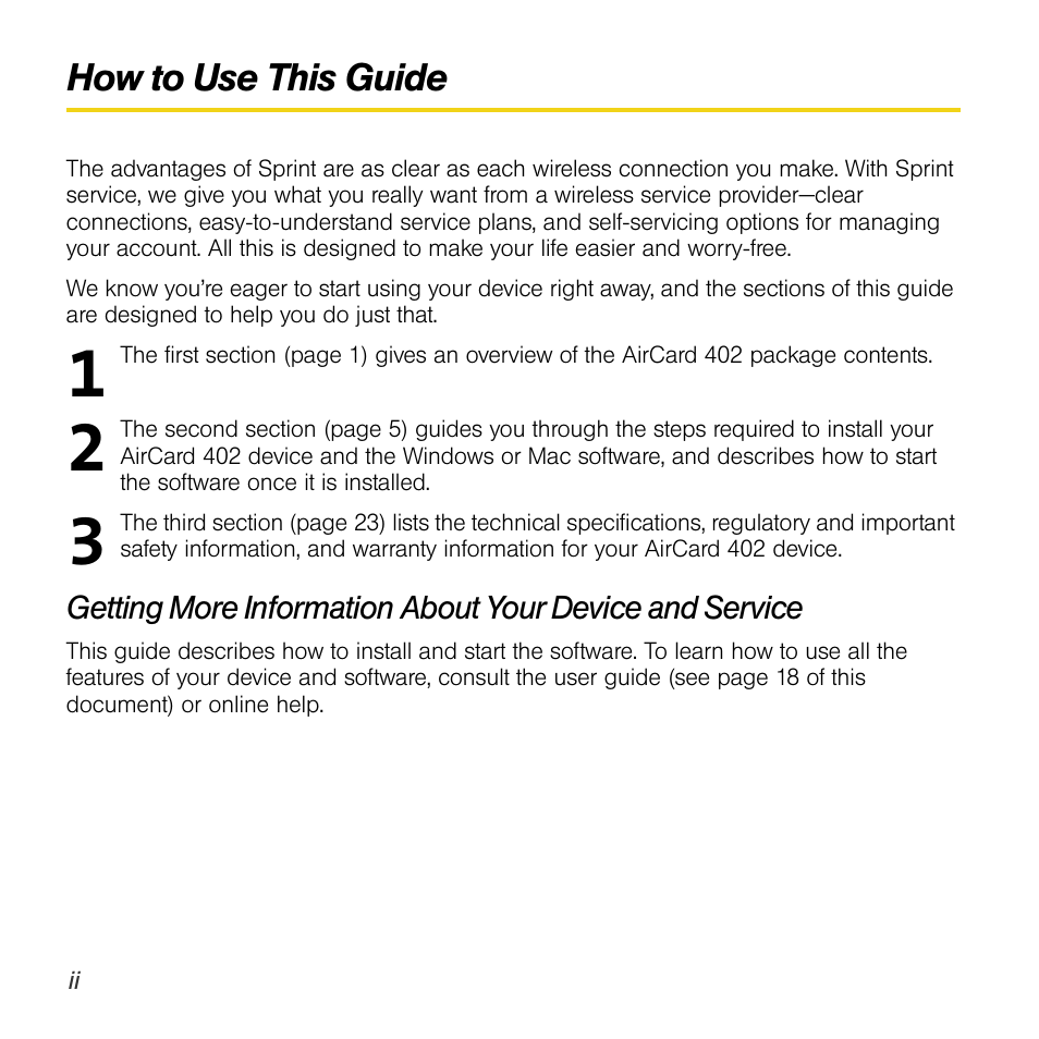 How to use this guide | Sprint Nextel AIRCARD 402 User Manual | Page 6 / 48