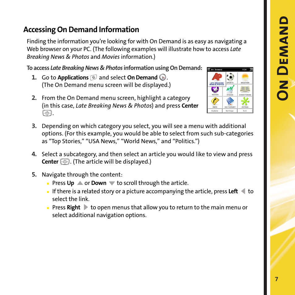 On dem an d, Accessing on demand information | Sprint Nextel Play Multiplayer Games User Manual | Page 9 / 14