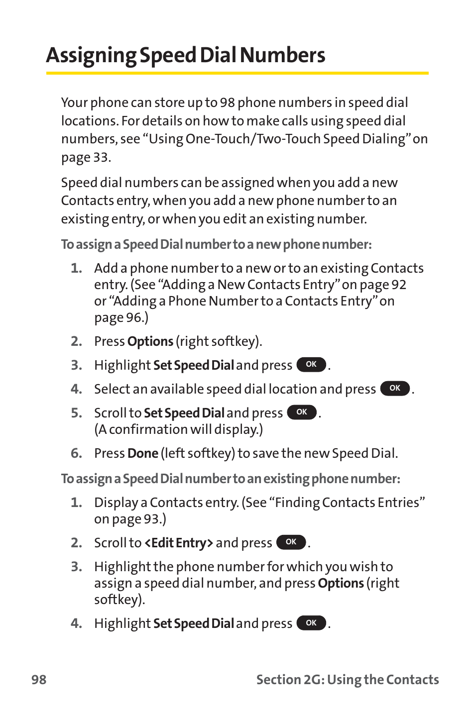 Assigning speed dial numbers | Sprint Nextel PM-225 User Manual | Page 106 / 216