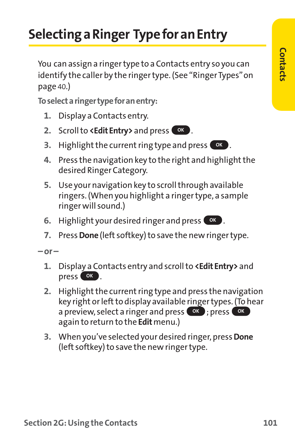 Selecting a ringer type for an entry | Sprint Nextel PM-225 User Manual | Page 109 / 216