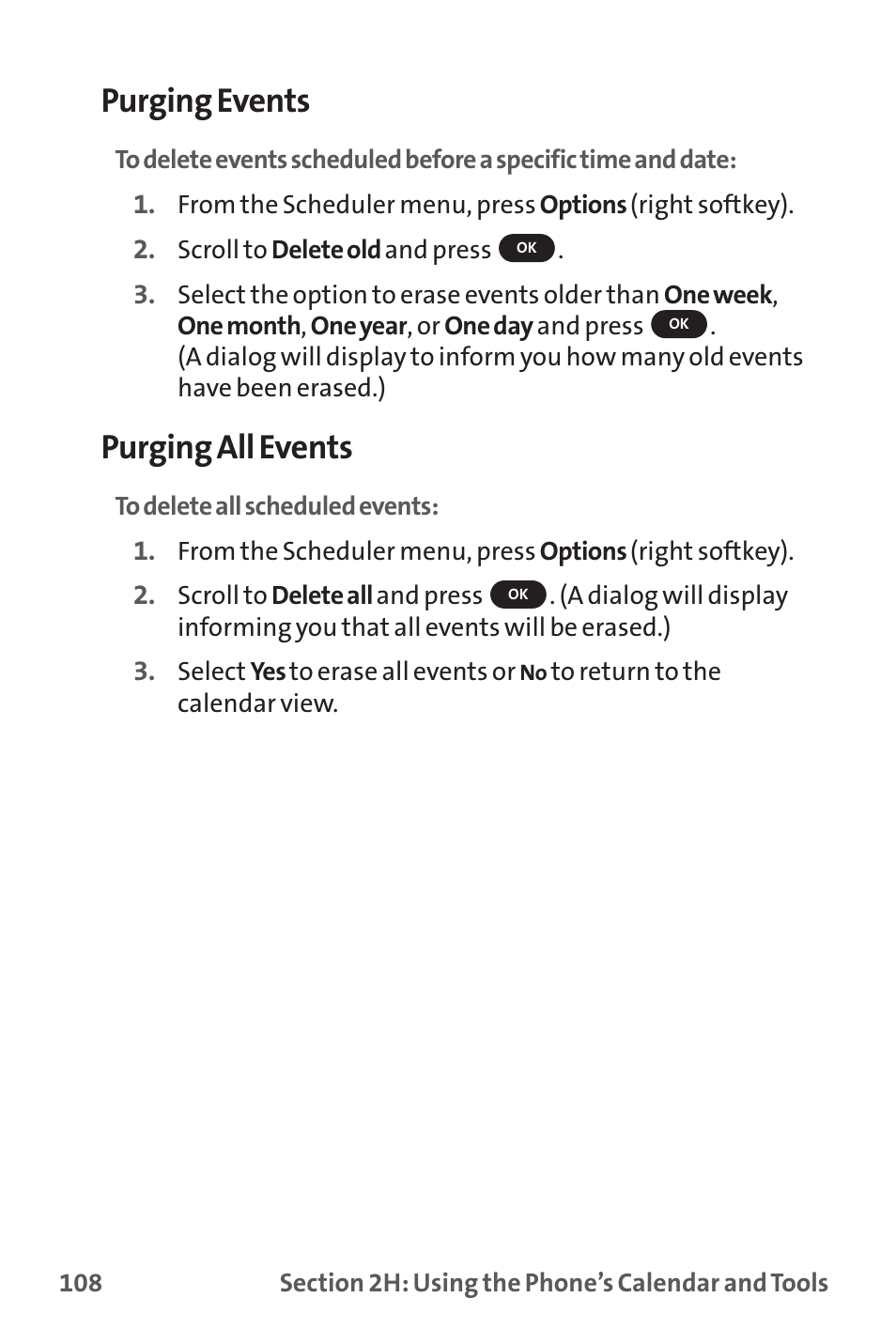 Purging events, Purging all events | Sprint Nextel PM-225 User Manual | Page 116 / 216