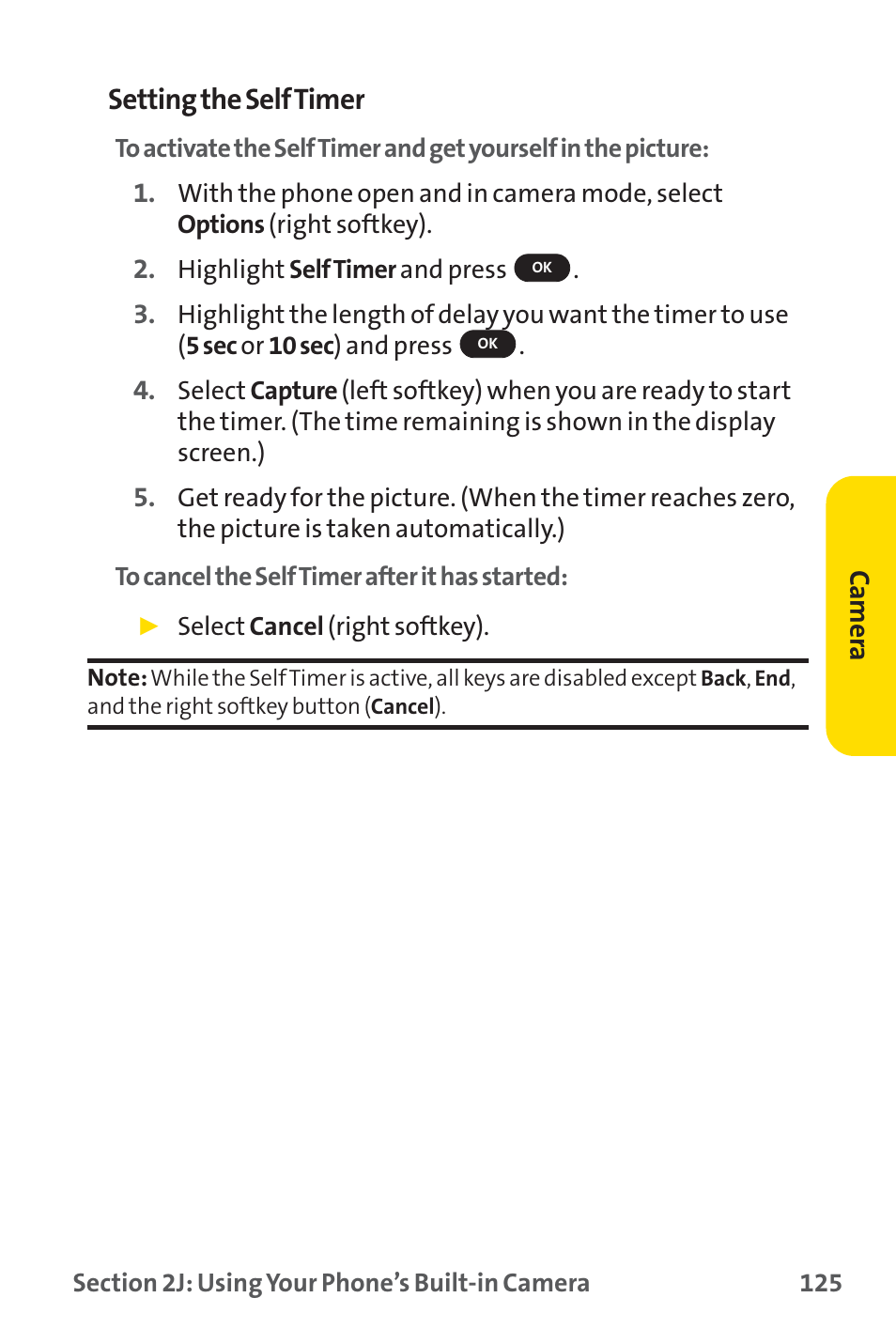 Setting the self timer | Sprint Nextel PM-225 User Manual | Page 133 / 216