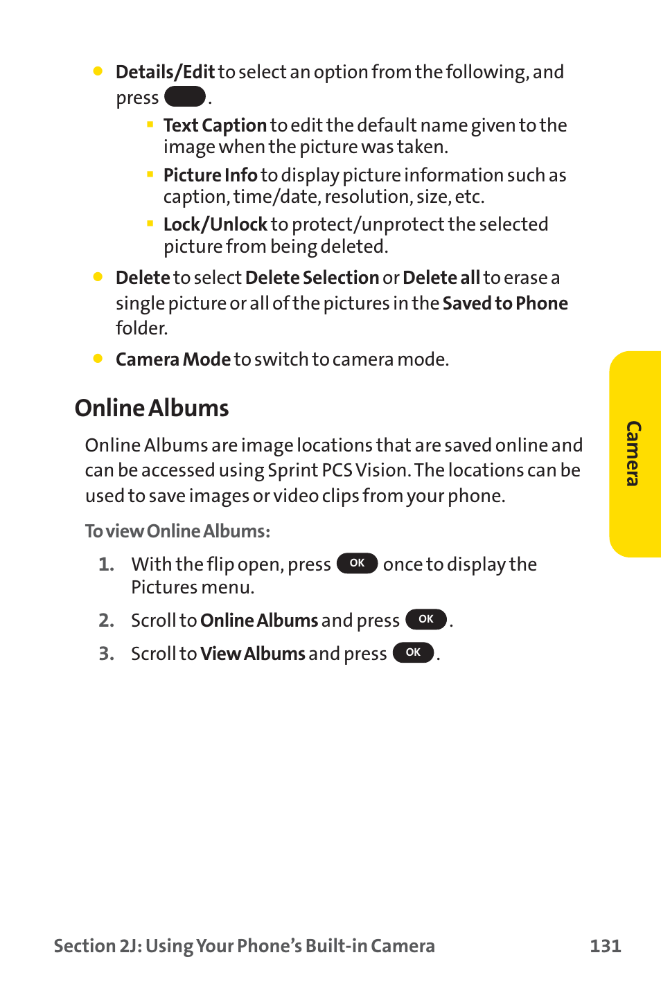 Online albums, Camer a | Sprint Nextel PM-225 User Manual | Page 139 / 216