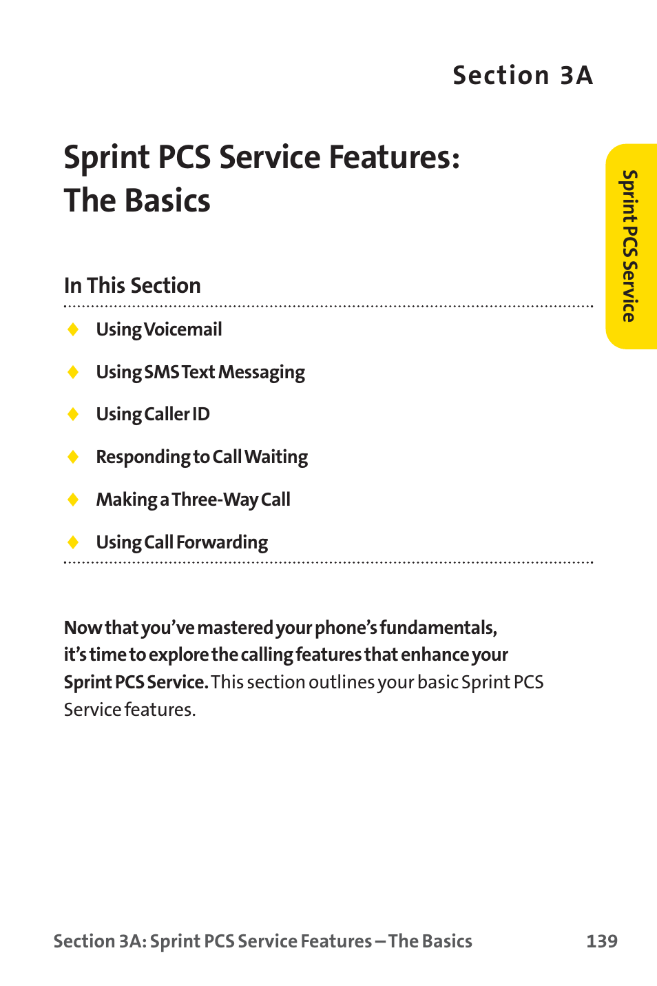 Sprint pcs service features: the basics | Sprint Nextel PM-225 User Manual | Page 147 / 216