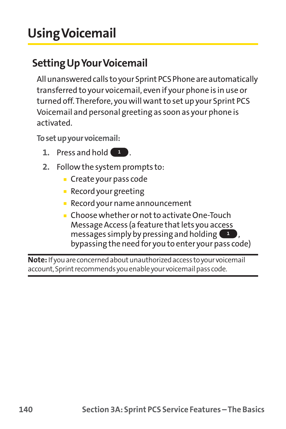 Using voicemail, Setting upyour voicemail | Sprint Nextel PM-225 User Manual | Page 148 / 216