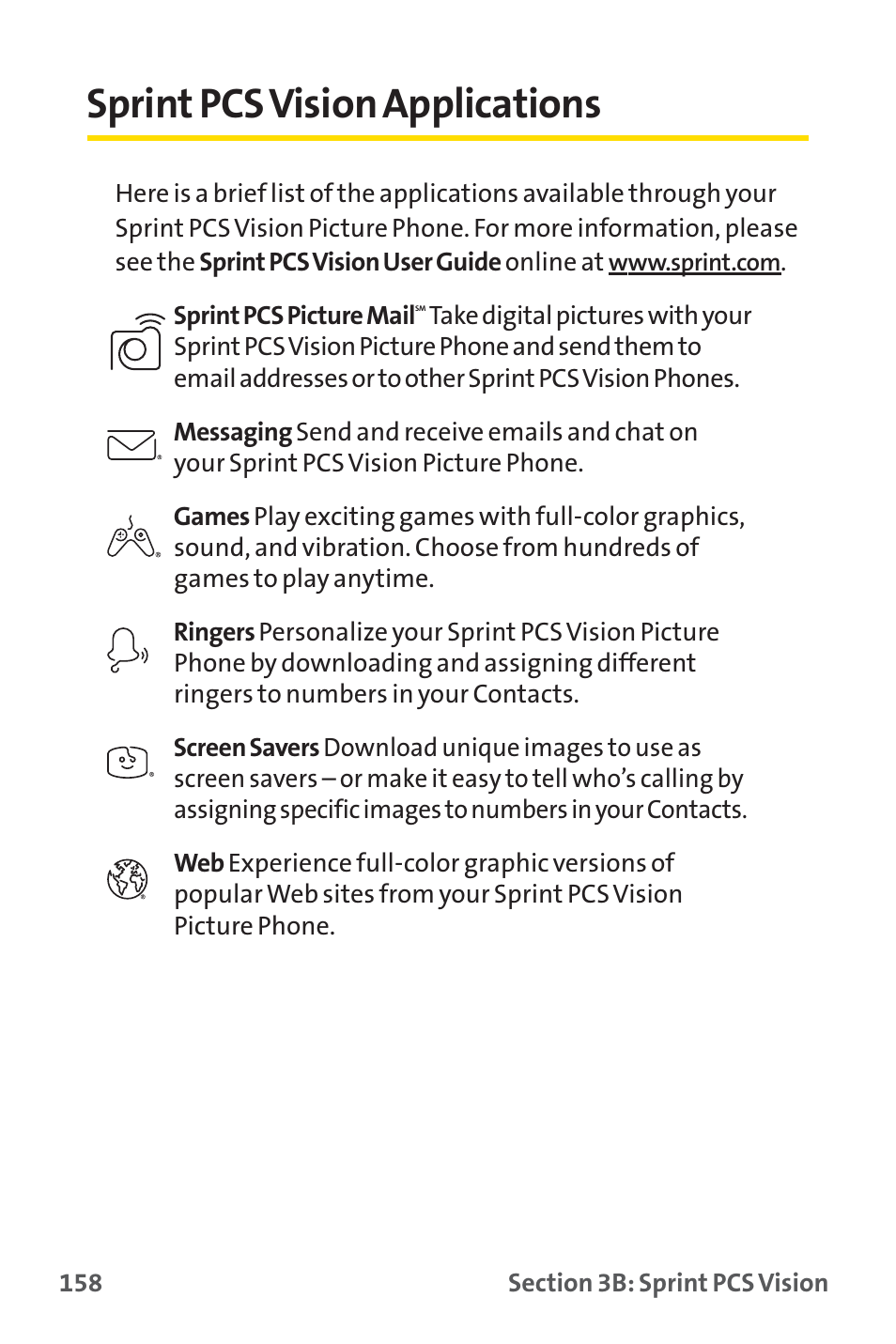 Sprint pcs vision applications | Sprint Nextel PM-225 User Manual | Page 166 / 216