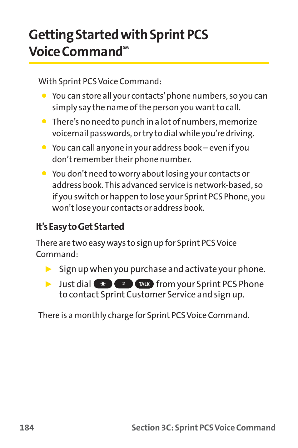 Getting started with sprint pcs voice command, It’s easy to get started, Sign up when you purchase and activate your phone | Sprint Nextel PM-225 User Manual | Page 192 / 216