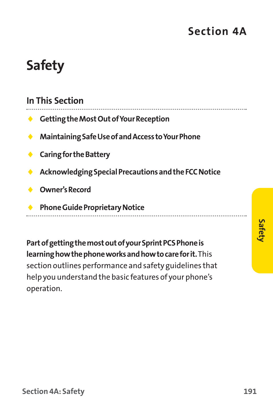 Safety | Sprint Nextel PM-225 User Manual | Page 199 / 216