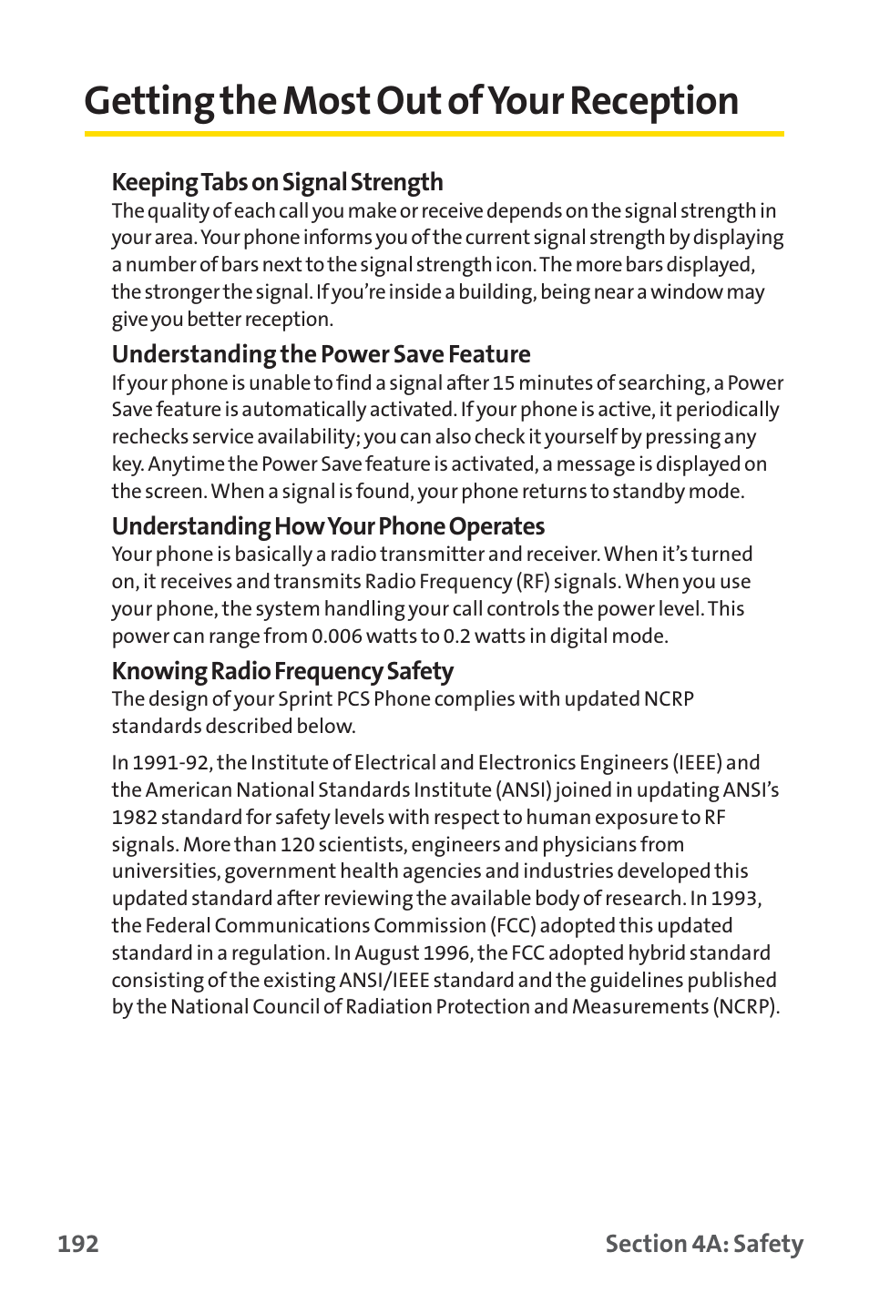 Getting the most out of your reception | Sprint Nextel PM-225 User Manual | Page 200 / 216