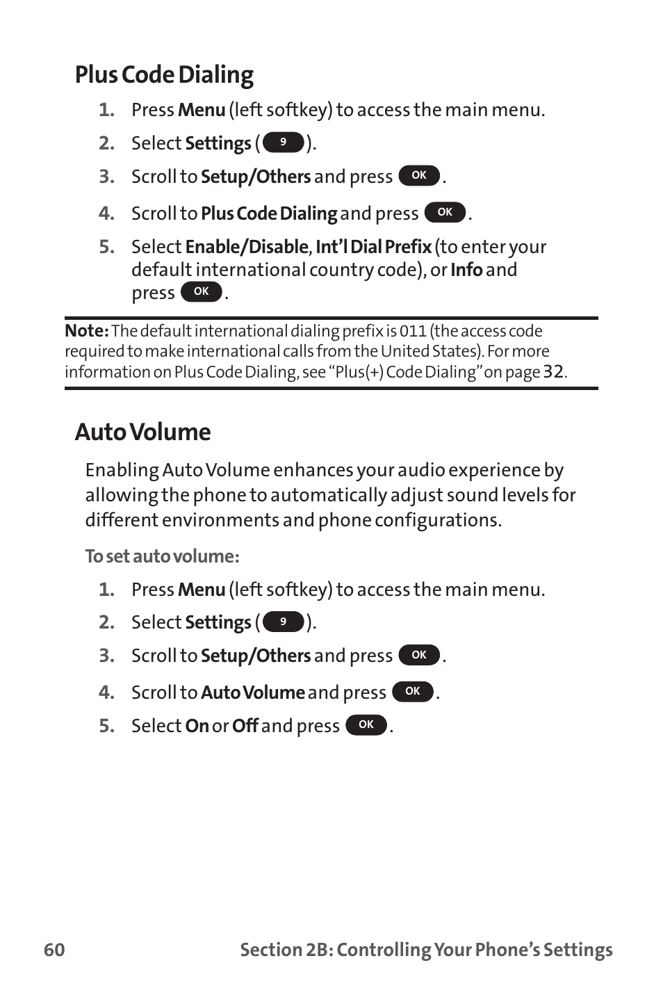 Plus code dialing, Auto volume | Sprint Nextel PM-225 User Manual | Page 68 / 216