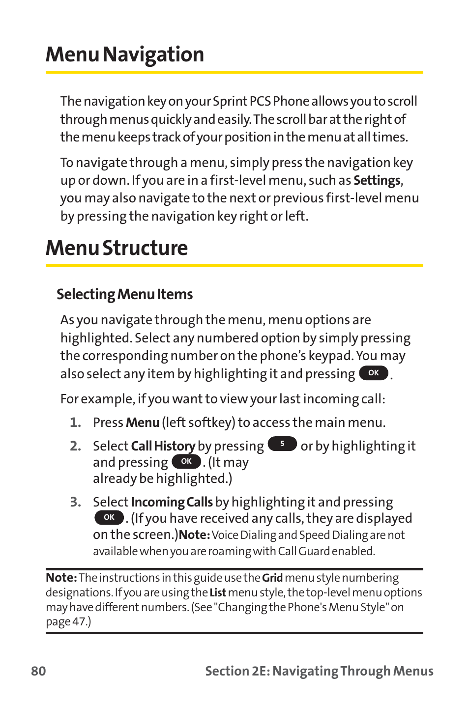 Menu navigation, Menu structure, Selecting menu items | Sprint Nextel PM-225 User Manual | Page 88 / 216