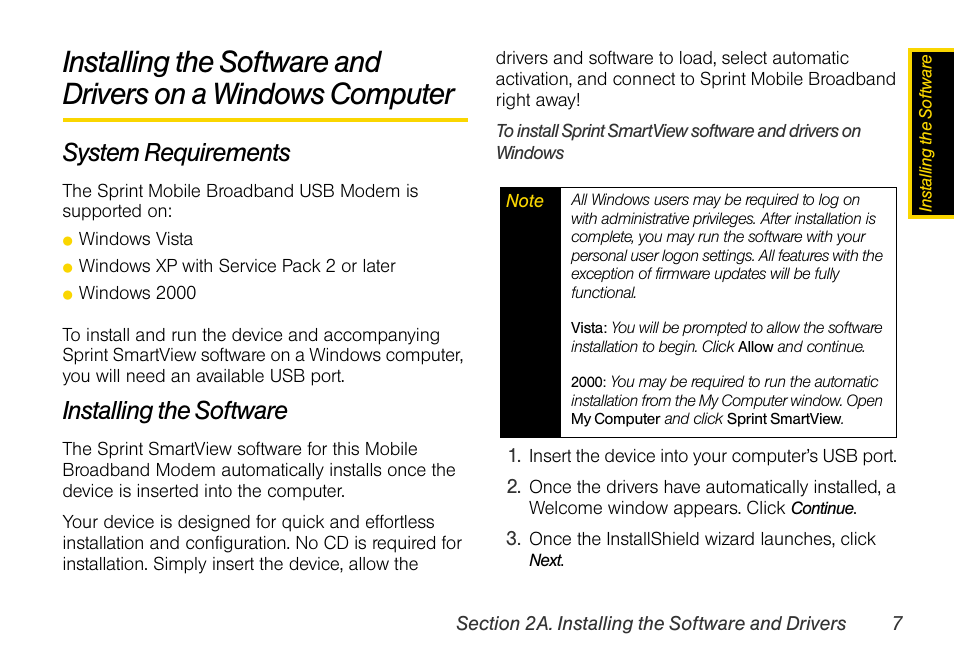 System requirements, Installing the software, Installing the software and drivers on a | Windows computer | Sprint Nextel OVATION U760 User Manual | Page 13 / 38