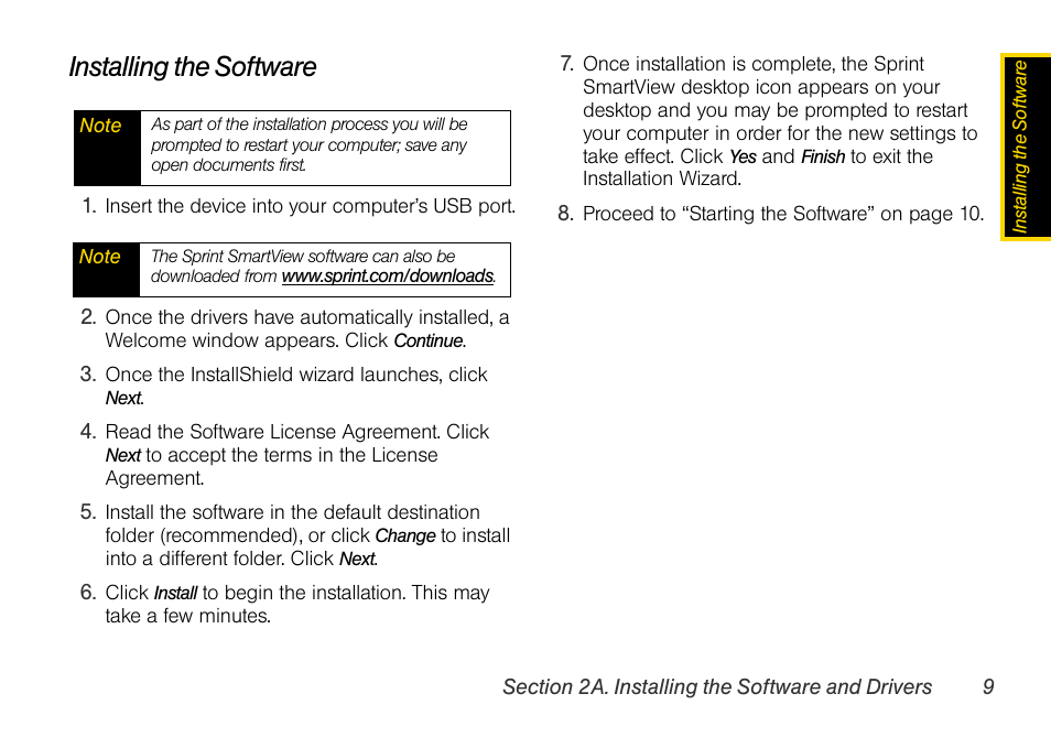 Installing the software | Sprint Nextel OVATION U760 User Manual | Page 15 / 38