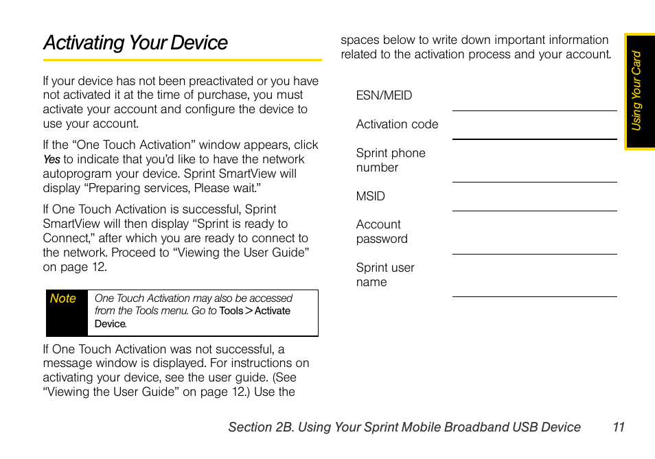Activating your device | Sprint Nextel OVATION U760 User Manual | Page 17 / 38