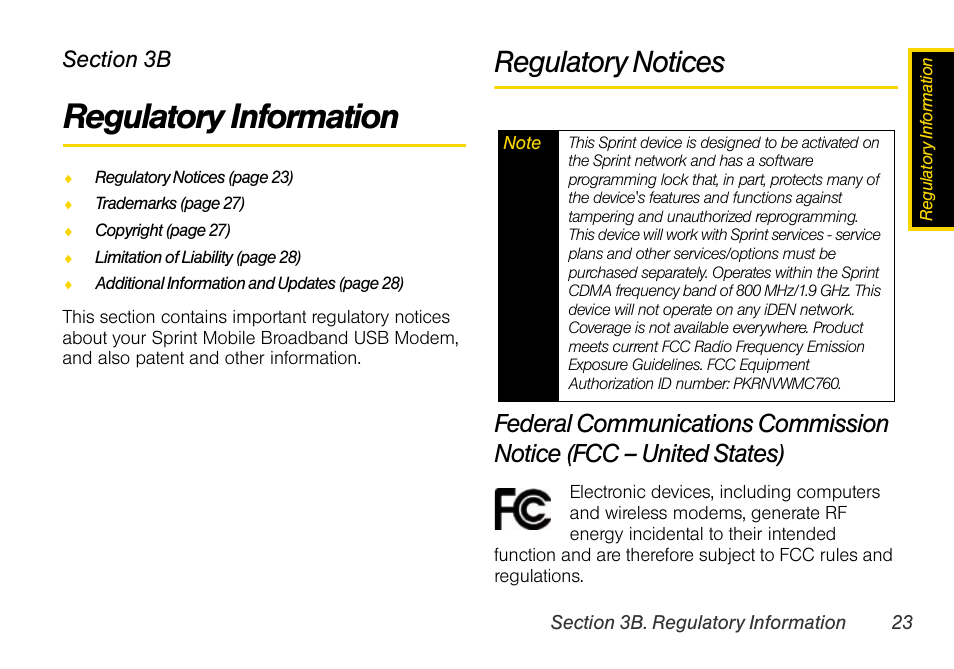 Regulatory information, Regulatory notices, 3b. regulatory information | Sprint Nextel OVATION U760 User Manual | Page 29 / 38