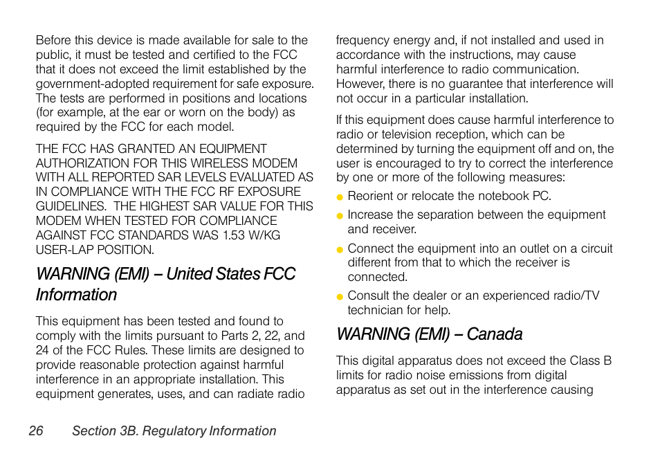 Warning (emi) – united states fcc information, Warning (emi) – canada | Sprint Nextel OVATION U760 User Manual | Page 32 / 38