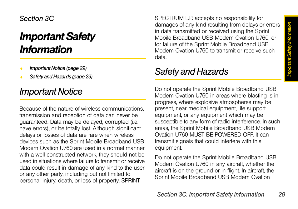 Important safety information, Important notice, Safety and hazards | 3c. important safety information | Sprint Nextel OVATION U760 User Manual | Page 35 / 38